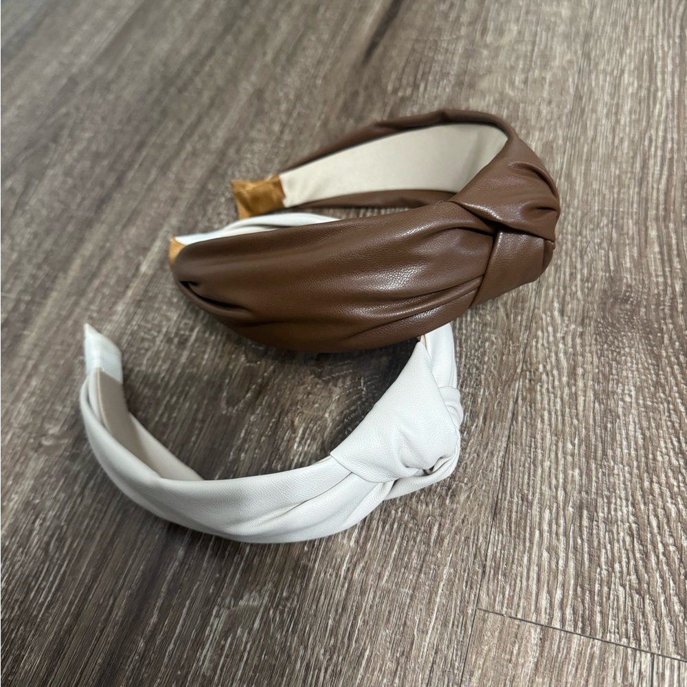 Brown and White Knotted Leather Headbands